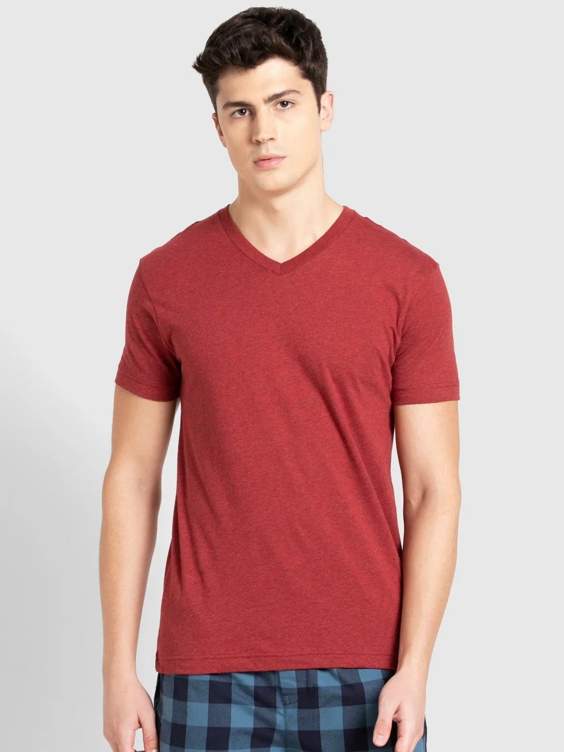 Men's Red Melange V-Neck T-shirt