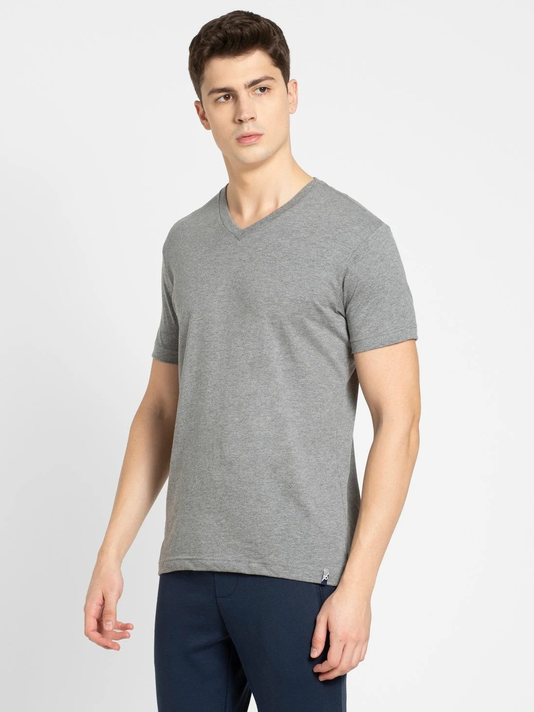 Men's Grey Melange V-Neck T-shirt
