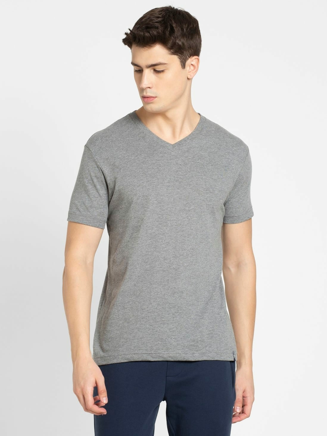 Men's Grey Melange V-Neck T-shirt