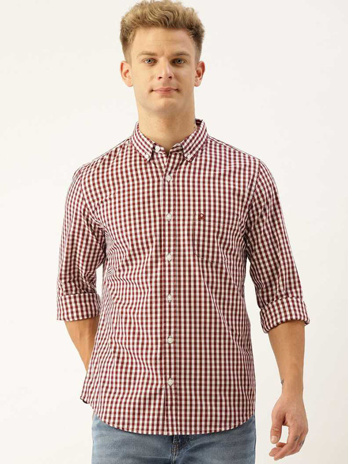Men Slim Fit Checkered Spread Collar Casual Shirt