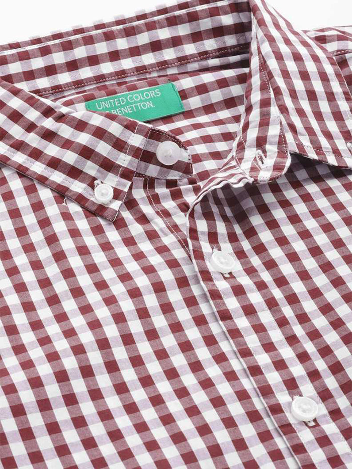 Men Slim Fit Checkered Spread Collar Casual Shirt