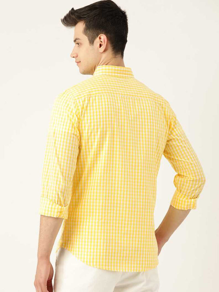 Mens Slim Collar Check Casual Shirt